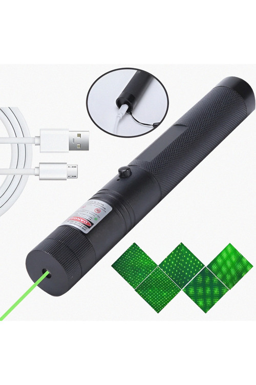 Yeşil -Pilli Anahtar Emniyetli Yeşil Lazer Pointer Yüksek Güçlü Lazer İşaretleme+ Pil Doldurma Aleti