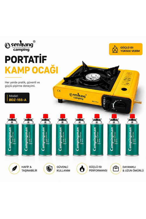 Tekli Portatif Ocak Sarı +8 Adet Kartuş Tüp