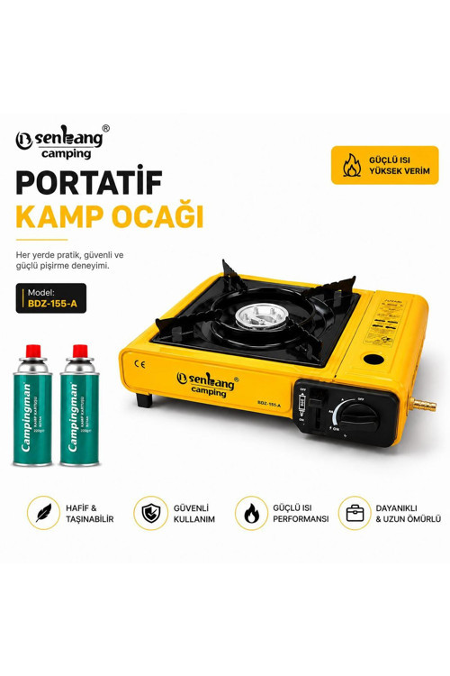 Tekli Portatif Ocak Sarı +2 Adet Kartuş Tüp