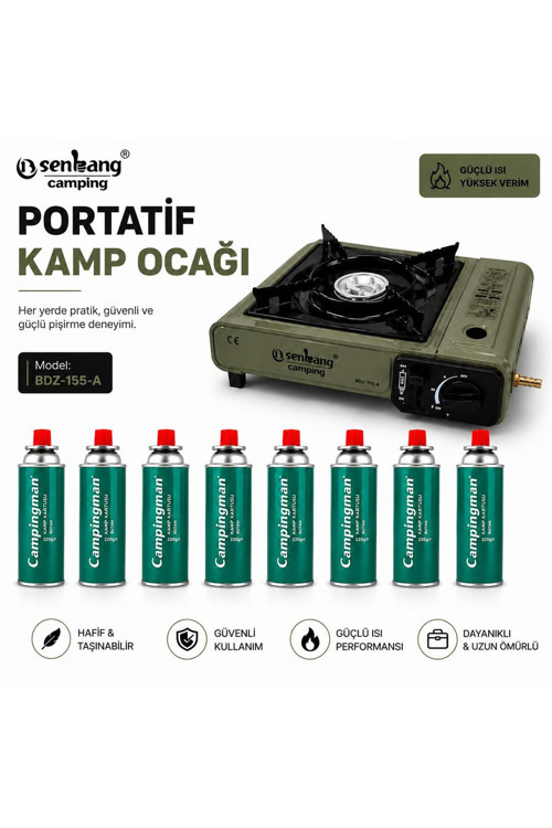 Tekli Portatif Ocak Yeşil +8 Adet Kartuş Tüp