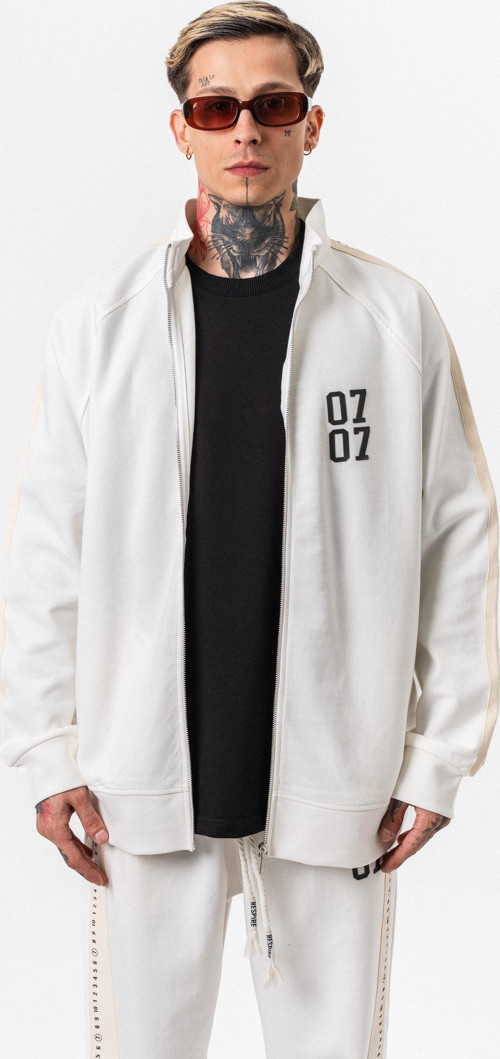 Erkek 7 Şerit Detaylı Dik Yaka Doubleface Zip Oversize Sweatshirt Ekru