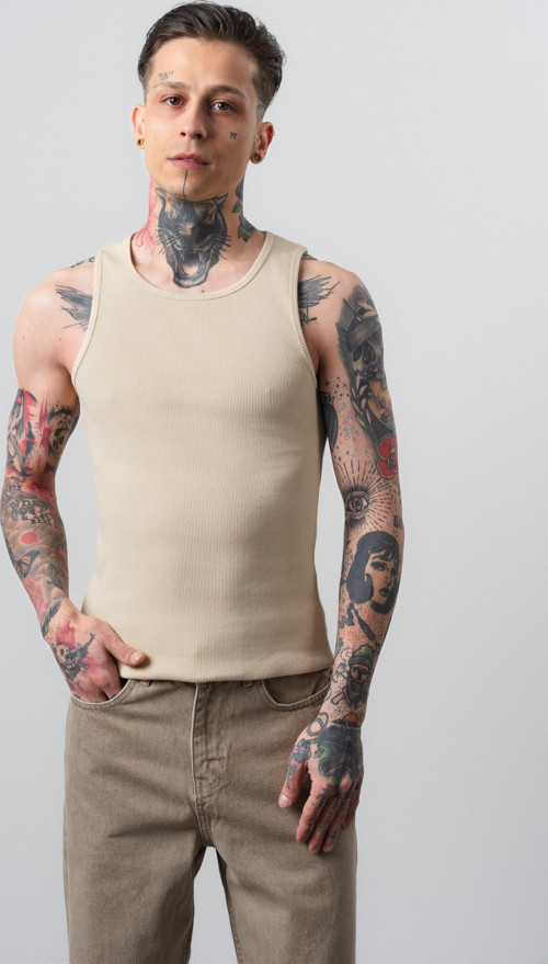 Erkek Tank Top Atlet Bej