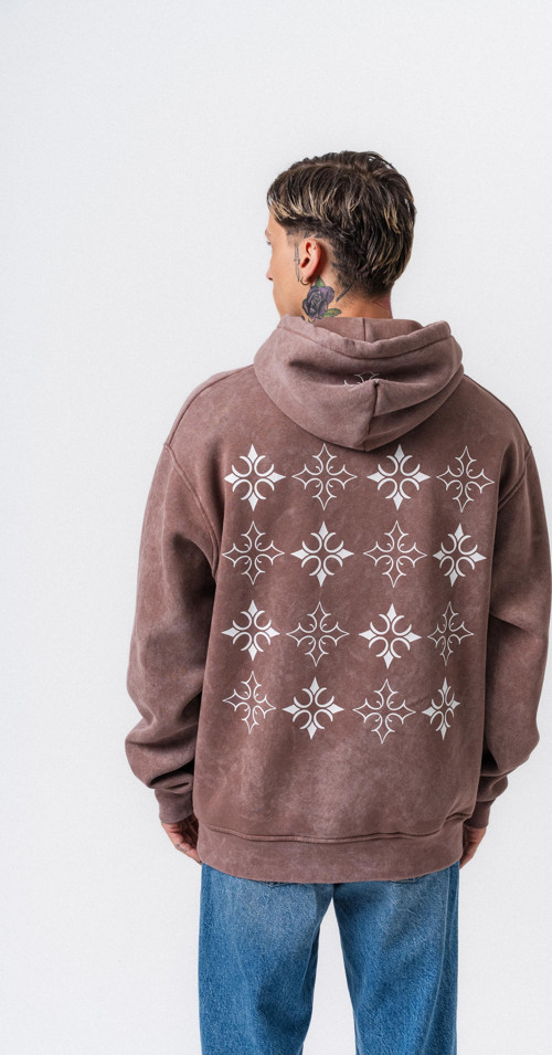 Erkek Muse Baskılı Yıkamalı Kapüşonlu Oversize Hoodie Kakao