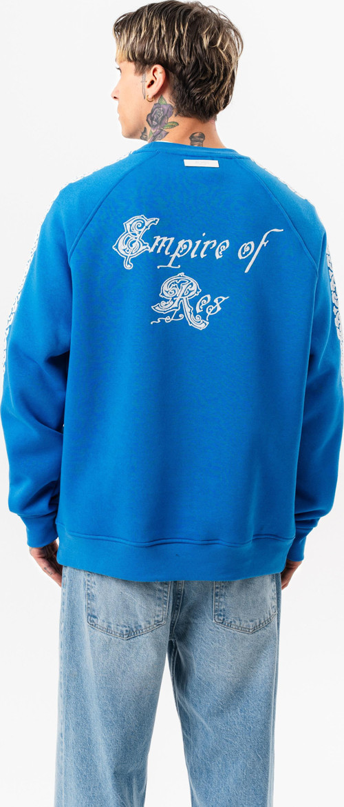 Erkek Empire Of Res Nakışlı Oversize Sweatshirt Mavi