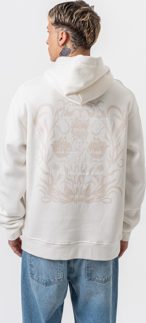 Erkek Garden Baskılı Kapüşonlu Oversize Hoodie Ekru