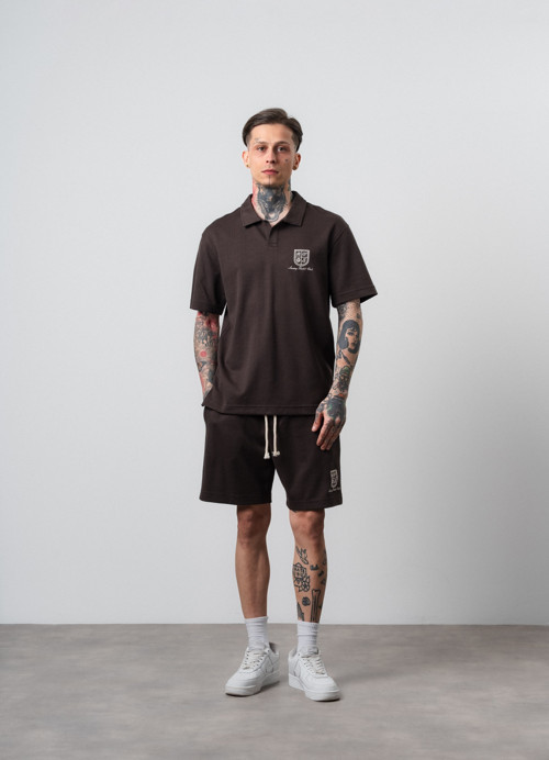 Erkek Rocket Club Yazılı Regular Fit T-Shirt Şort Takım Kahve