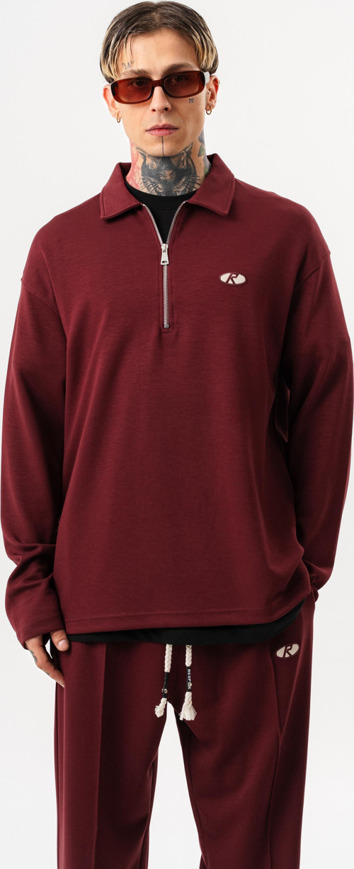 Erkek Yarım Fermuarlı Modal Sweatshirt Vişne