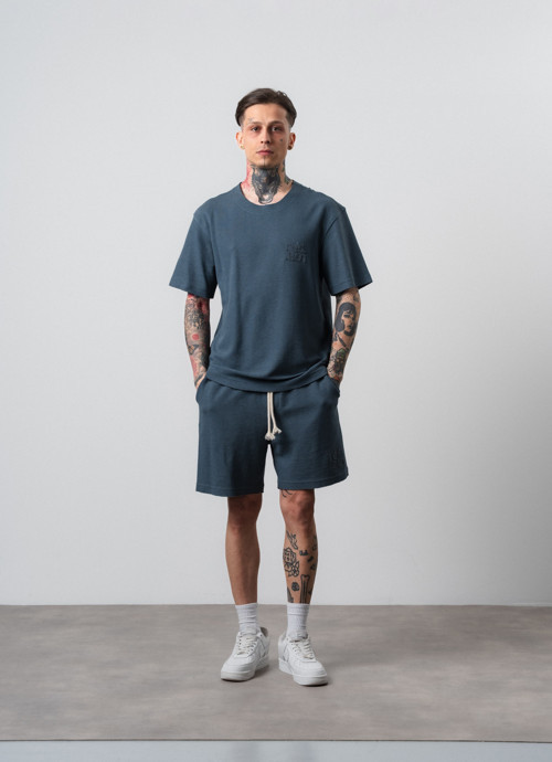 Erkek Pis Dikişli Regular Fit T-Shirt Şort Takım Petrol