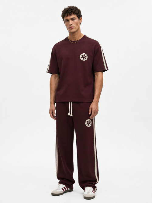 Erkek R Nakışlı Şerit Detaylı Regular Fit Eşofman Takımı Bordo
