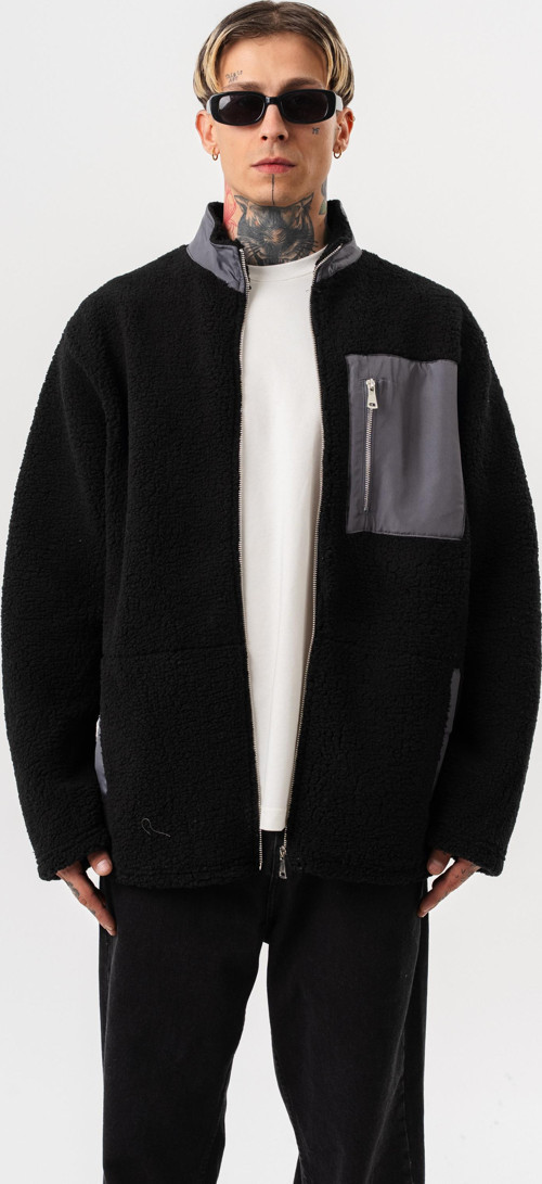 Erkek Zip Oversize Teddy Ceket Siyah