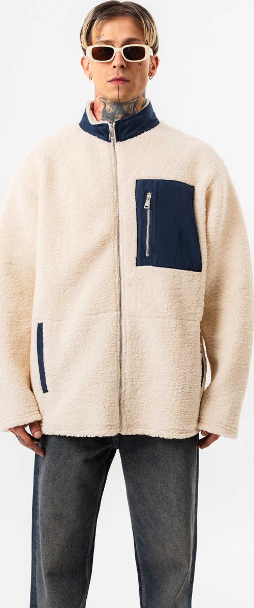 Erkek Zip Oversize Teddy Ceket Ekru