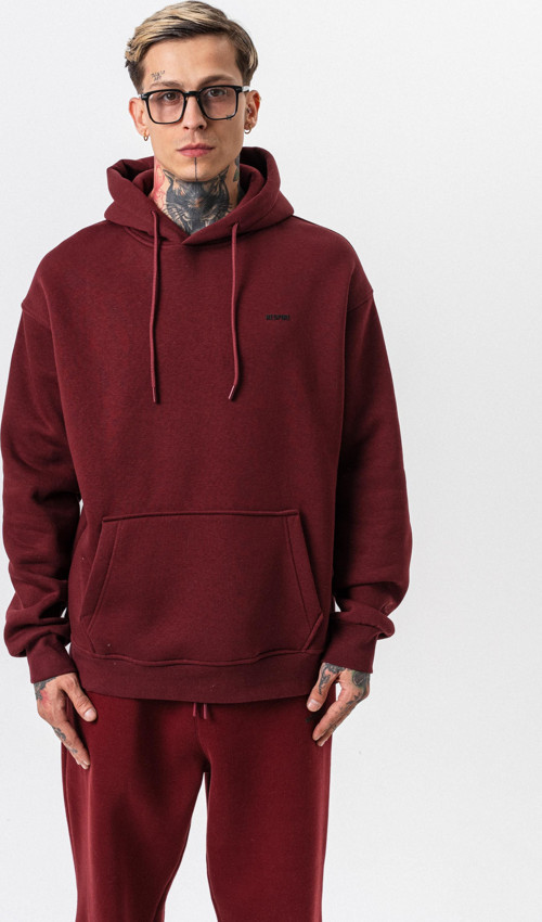 Erkek Respire Yazı Detaylı Kapüşonlu Basic Oversize Hoodie Bordo