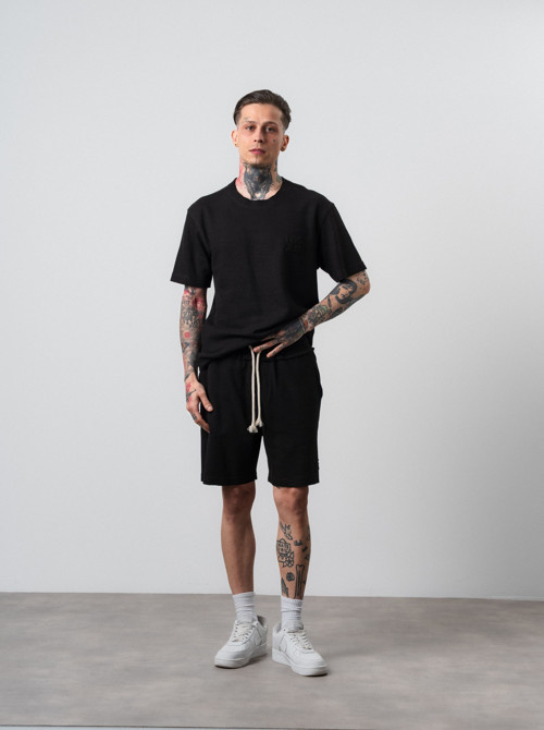 Erkek Pis Dikişli Regular Fit T-Shirt Şort Takım Siyah