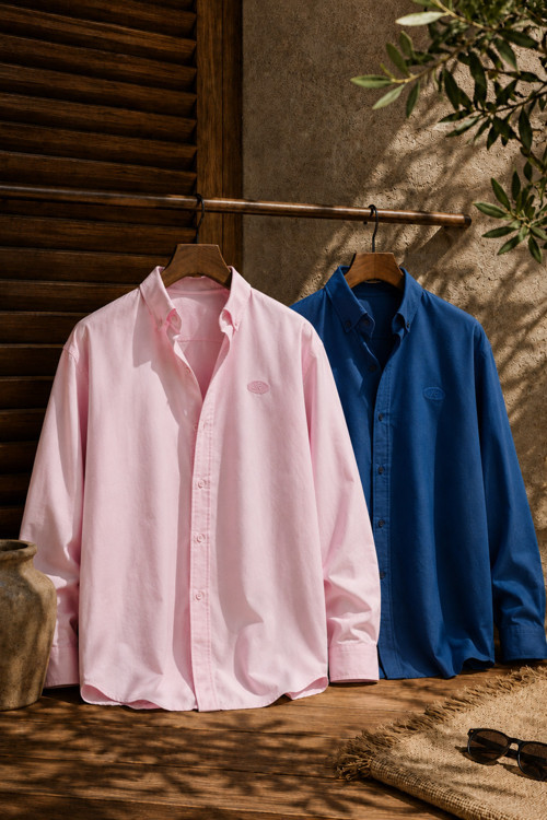 Erkek Minimal Baskılı Oversize Dokulu Gömlek 2'li Set Pembe-Petrol