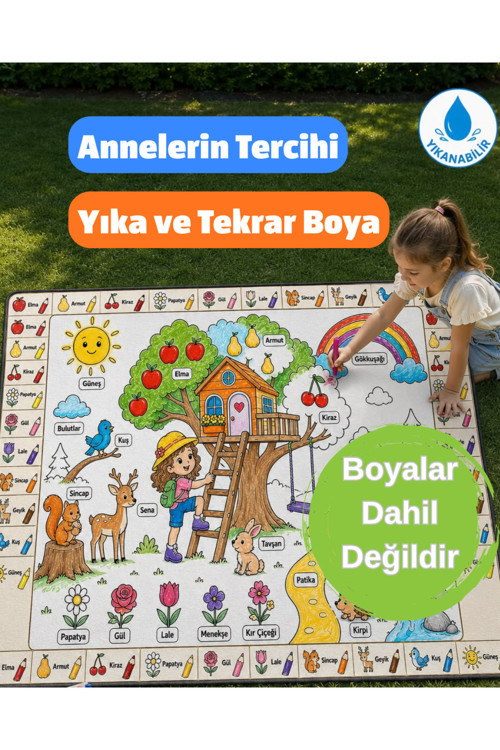 Eğitici Yıkanabilir Tekrar Boyanabilir Çocuk Odası Oyun Matı Boyama Halısı