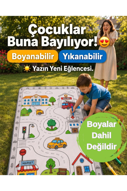 Eğitici Yıkanabilir Tekrar Boyanabilir Çocuk Odası Oyun Matı Boyama Halısı