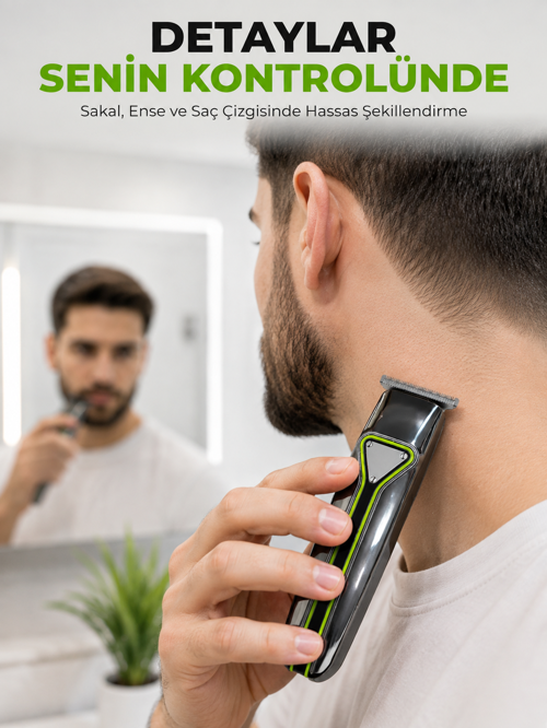 Profesyonel Erkek Tıraş Makinesi 3 Taraklı T Tipi Bıçaklı USB Şarjlı Saç Sakal Kesme Makine