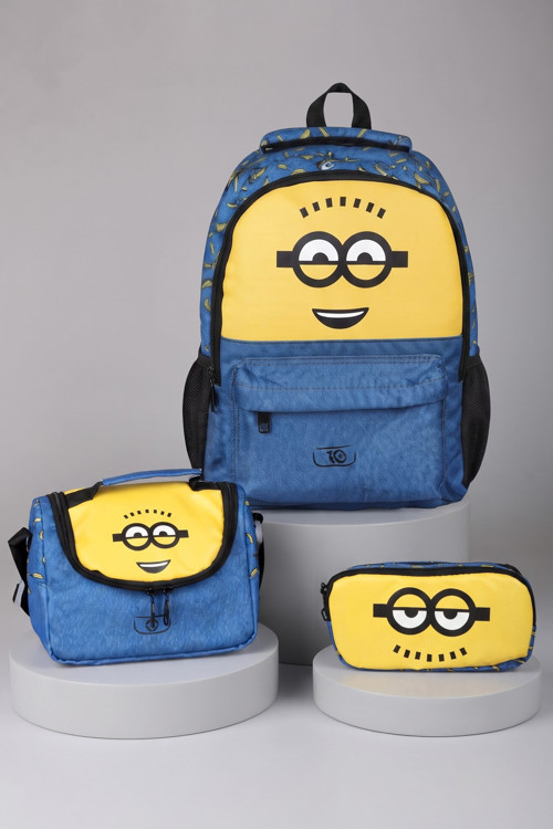 x Dekomus , Lisanslı Banana Mood Collection Büyük Boy Okul,Termoslu Beslenme ve Kalem Çantası Seti