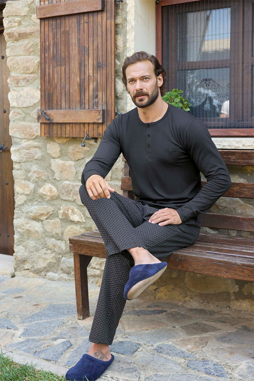 Erkek Civan Patlı Modal Antrasit Pijama Takım 3480
