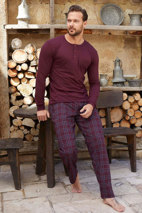 Erkek Civan Patlı Modal Bordo Pijama Takım 3350