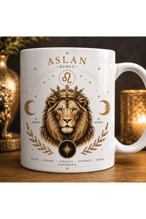 Aslan Burcu Temalı Kupa Bardak – Astroloji ve Burç Tasarımlı Seramik Kupa