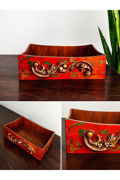 El Yapımı Dekoratif Çok Amaçlı Ahşap Kutu 31x20 cm | Kırılmaz Dayanıklı Organizer & Saklama Kutusu
