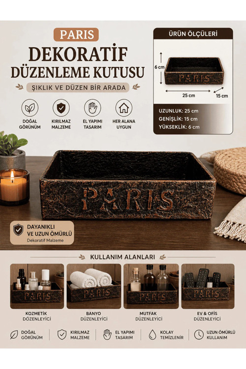 Dekoratif Düzenleme Kutusu Paris Tasarım 25x15 cm – El Yapımı Kırılmaz Organizer Kutu