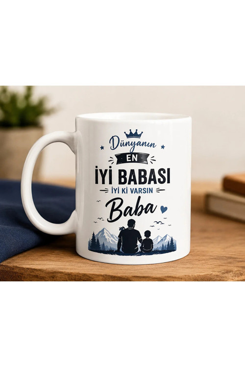 Baba Kupası Dünyanın En İyi Babası Baskılı Beyaz Seramik Kupa Bardak 330 ml Kahve ve Çay Kupası