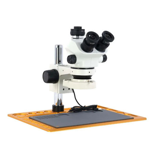 Mikroskop ZS 7050P Trinoküler Mikroskop Seti - 7X-50X Zoom, 0.5X CTV, LED Işıklı ve Alüminyum Pedli Gold Tabla Set
