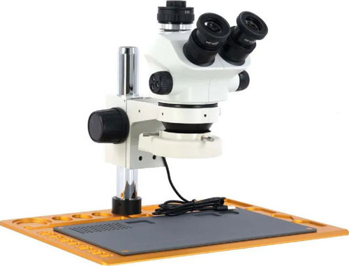 Mikroskop ZS 7050P Trinoküler Mikroskop Seti - 7X-50X Zoom, 0.5X CTV, LED Işıklı ve Alüminyum Pedli Gold Tabla Set