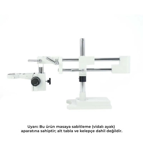 Szm Kelepçesiz Masaya Vidalı Mikroskop Stand Beyaz - Çift Kollu Hareketli Bom Stand (Ø76mm Tutucu / 380mm Sütun)