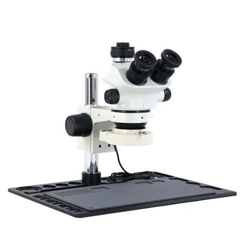 Mikroskop ZS 7050P Trinoküler Mikroskop Seti - 7X-50X Zoom, 0.5X CTV, LED Işıklı ve Alüminyum Pedli Siyah Tabla Set