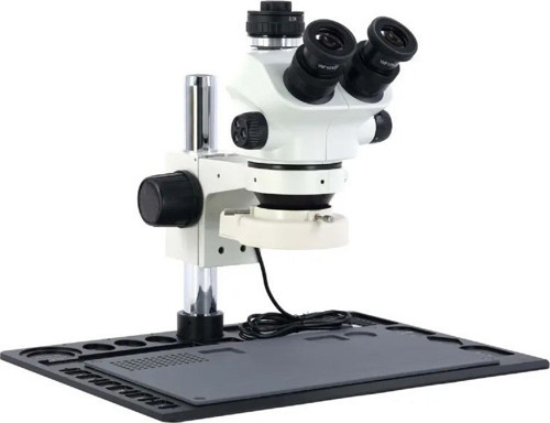 Mikroskop ZS 7050P Trinoküler Mikroskop Seti - 7X-50X Zoom, 0.5X CTV, LED Işıklı ve Alüminyum Pedli Siyah Tabla Set
