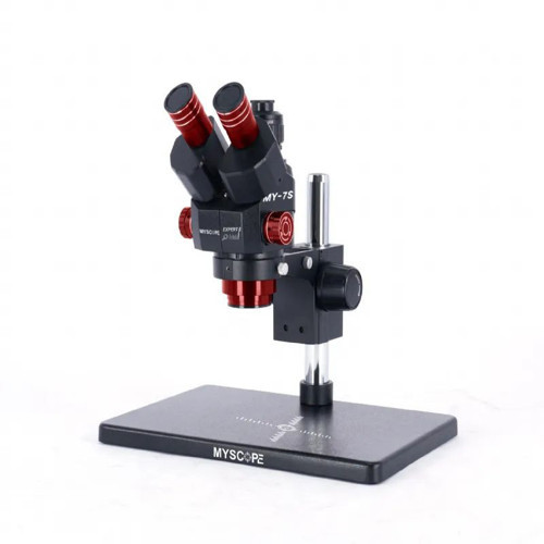 MyScope MY-7S Trinoküler Stereo Mikroskop 6.5X-58X Sürekli Zoom 360° Ayarlanabilir Başlık ve Büyük Metal Tabanlı Elektronik Tamir Mikroskobu