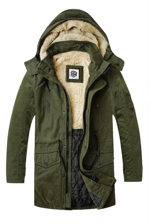 Regular Fit Çıkarılabilir Kapüşonlu su geçirmez oxford kumaş Uzun Parka Kaban