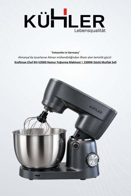 Kraftmax Chef KH-V2000 Hamur Yoğurma Makinesi | 1500W Güçlü Mutfak Şefi