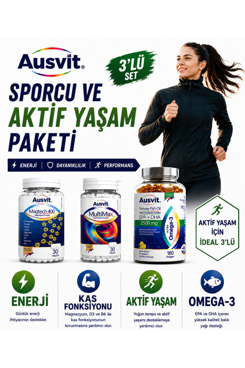 Sporcu Ve Aktif Yaşam Paketi 3'Lü Set Omega-3 Magnezyum Ve Multivitamin Desteği