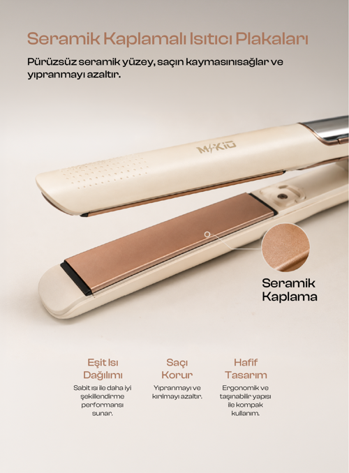 Dijital Ekranlı Isı Ayarlı Seramik Saç Düzleştiricisi, 100-230°C Ayarlanabilir Isı ,Seramik Plaka ,360° Döner Kablo - Saç Düzleştirici , 54W Hızlı Isınma