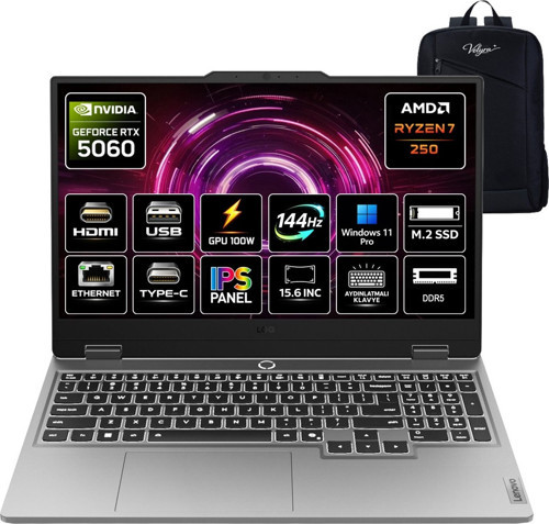 Loq Amd Ryzen 7 250 16GB 512GB SSD RTX5060 Windows 11 Pro 15.6" Fhd 144Hz Taşınabilir Bilgisayar 83JG008TTR