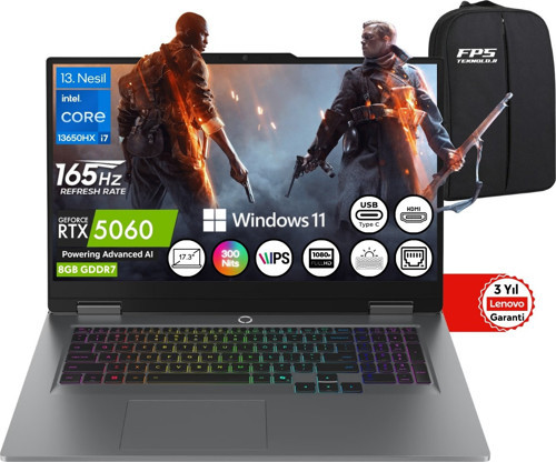 Loq 17IRX10 I7-13650HX RTX5060 32GB Ram 512GB SSD 17.3" Fhd IPS 165Hz W11 83JH006ETR Taşınabilir Bilgisayar