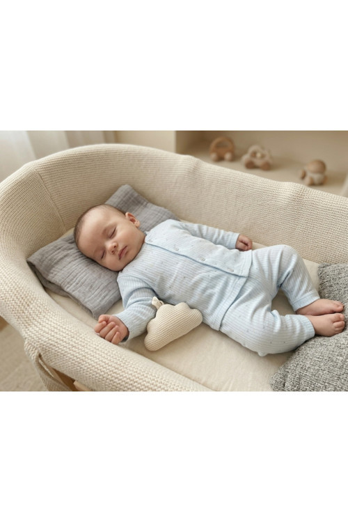 Beberium Bebe Mavi Çıtçıtlı Bebek Pijama Takımı (6-12 Ay) – Unisex Fitilli 2'Li Pijama Seti