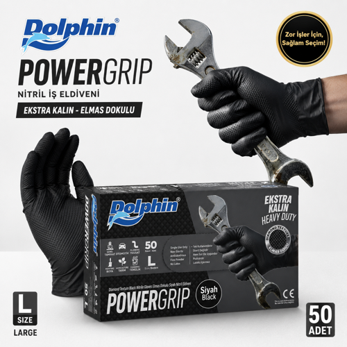 Dolphin Nitril PowerGrip Ekstra Kalın Elmas Dokulu İş Eldiveni L