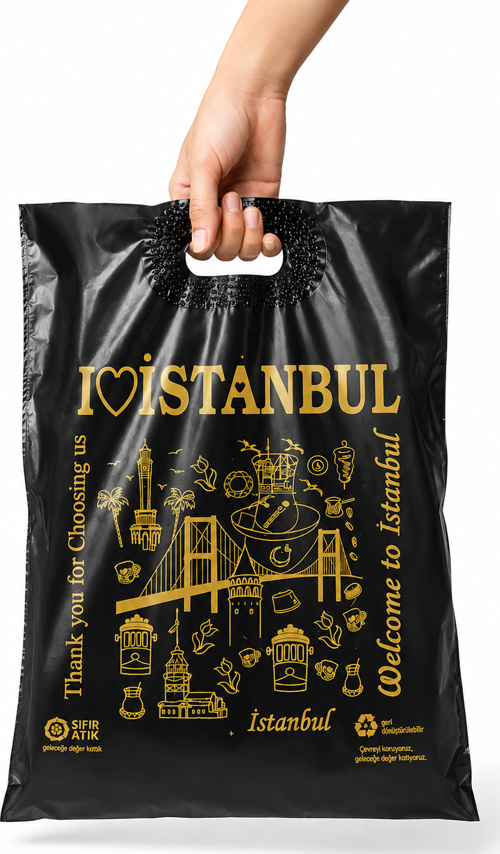 Takviyeli El Geçme İstanbul Tasarımlı Poşet 40x50-Mağaza Poşeti-50Adet