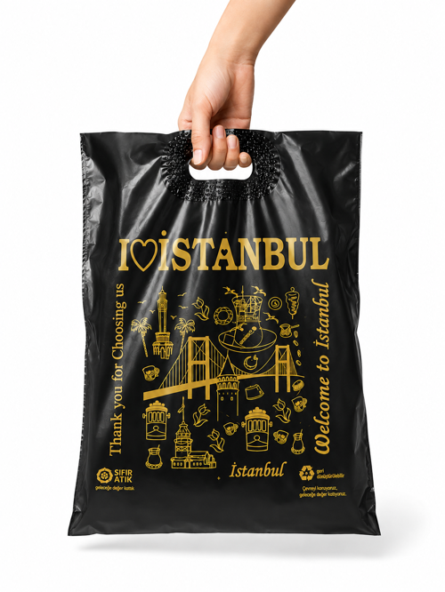 Takviyeli El Geçme İstanbul Tasarımlı Poşet 50x60-Mağaza Poşeti-50Adet