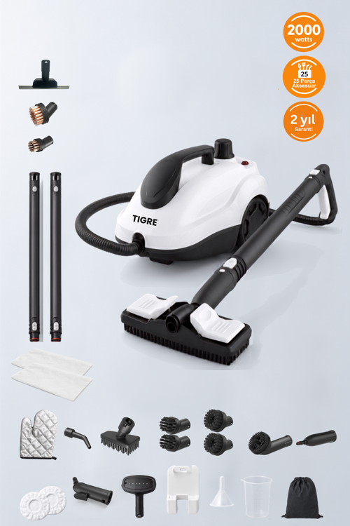 TIGRE Buharlı Temizleyici Çok Fonksiyonlu 25 Parça Buharlı Temizlik Makinesi - 2000W 5 Bar