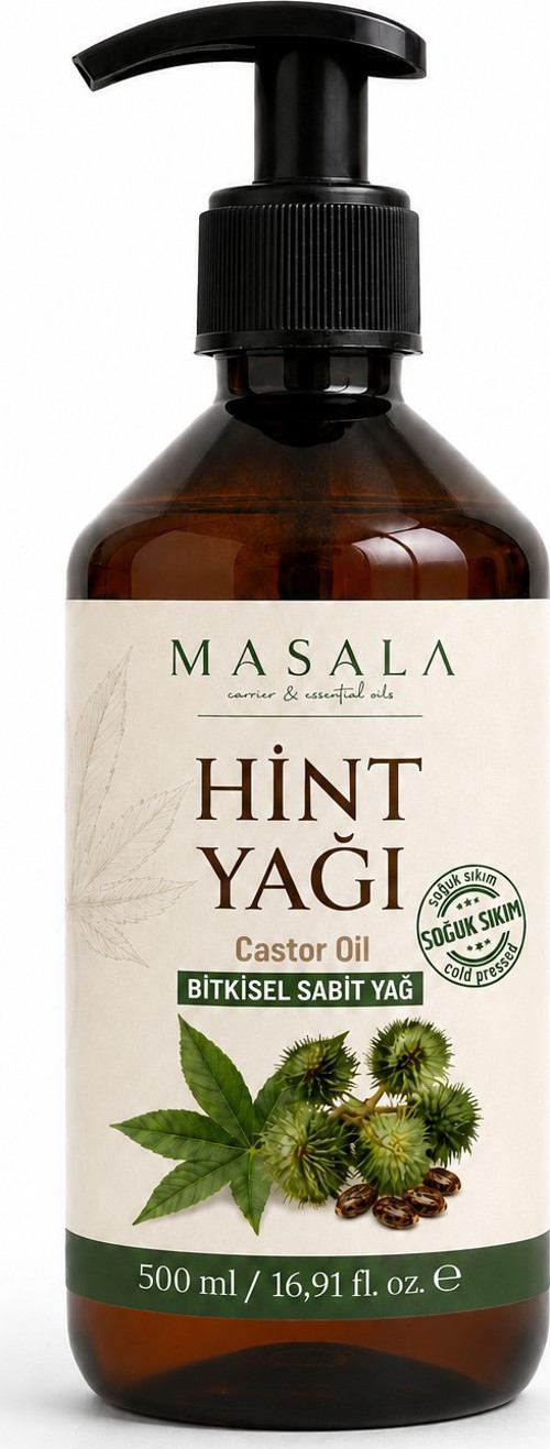Soğuk Sıkım Hint Yağı 500 ml – %100 Saf Castor Oil, Kilitli Kapak ve Pompa Hediyeli