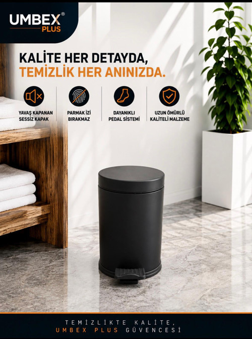 3 LT SIYAH METAL PASLANMAZ ÇÖP KOVASI ÇÖP KUTUSU PEDALLI