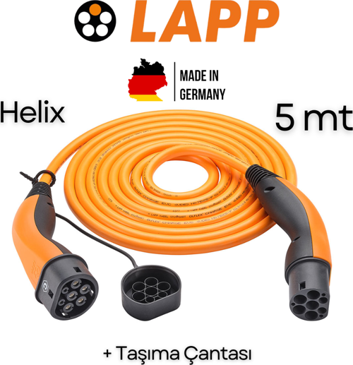 Helix Elektrikli Araç Şarj Kablosu 5mt, 22 Kw, 32A, Üç Fazlı, Mod3, Tip2