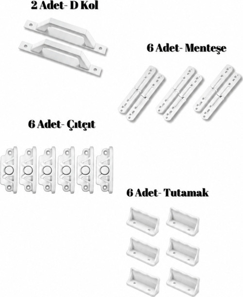 Sineklik Montaj Seti - Siyah (6 Çıtçıt, 2 D Kol, 6 Menteşe, 6 Tutamak)