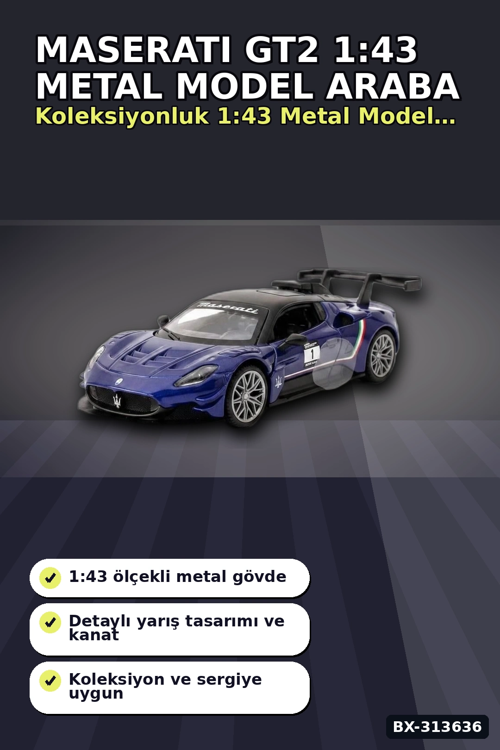 1:43 Metal Maserati Gt2 Çek Bırak Model Araba - Koleksiyonluk Oyuncak Bx-313636